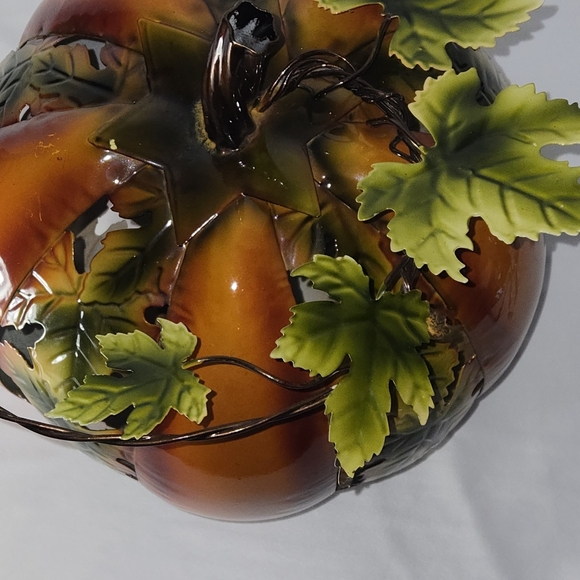 Metal and Enamel Pumpkin Sculpture 10 Inch - Picture 7 of 8